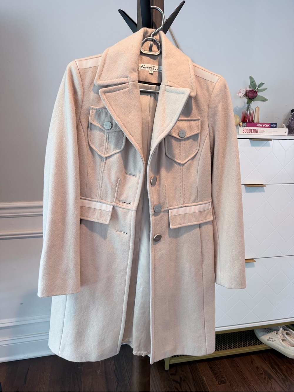 Kenneth Cole Light Cream Wool-Blend Pea Coat